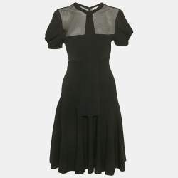 Saint Laurent Black Knit & Mesh Skater Mini Dress XL