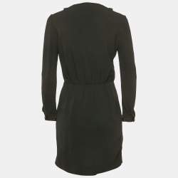 Pre Owned Saint Laurent Black Leather and Lace Trim Crepe Mini Dress M