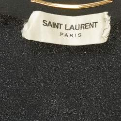 Pre Owned Saint Laurent Black Leather and Lace Trim Crepe Mini Dress M