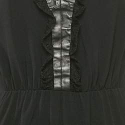 Pre Owned Saint Laurent Black Leather and Lace Trim Crepe Mini Dress M