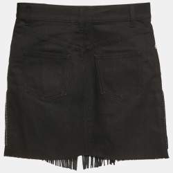 Saint Laurent Black Studded Leather Fringe Trim Denim Skirt S Waist 27"