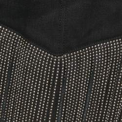 Saint Laurent Black Studded Leather Fringe Trim Denim Skirt S Waist 27"