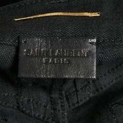 Saint Laurent Black Studded Leather Fringe Trim Denim Skirt S Waist 27"