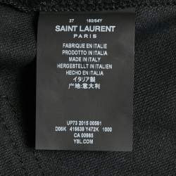 Saint Laurent Black Studded Leather Fringe Trim Denim Skirt S Waist 27"