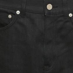 Saint Laurent Black Studded Leather Fringe Trim Denim Skirt S Waist 27"