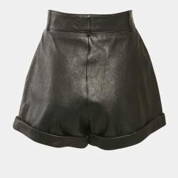 Saint Laurent Black Leather Pleated Short S