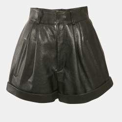 Saint Laurent Black Leather Pleated Short S