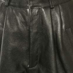 Saint Laurent Black Leather Pleated Short S