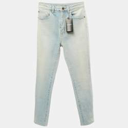 Pre Owned Saint Laurent Light Blue Faded Denim Skinny Jeans M Waist 27"