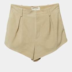 Saint Laurent Beige Suede Pleated Shorts S