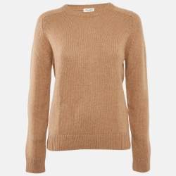 Saint Laurent Paris Camel Brown Rib Knit Crew Neck Sweater L