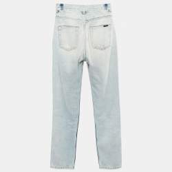 Pre Owned Saint Laurent Paris Blue Denim Distressed High Rise Jeans S Waist 25"