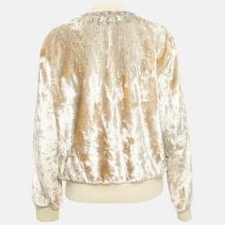 Pre Owned Saint Laurent Beige Lurex Velvet Embellished Bomber Jacket XXL