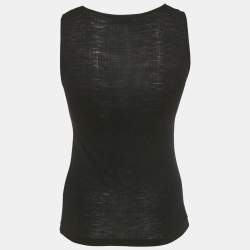 Pre Owned توب سان لوران أسود ضيق محبوك صغير جداً