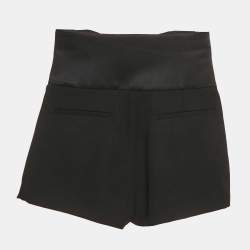 Pre Owned Saint Laurent Black Wool and Satin High Rise Shorts XS
