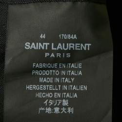 Pre Owned Saint Laurent Paris Black Logo Applique Detail Wool Raw Edge Cropped Jacket L