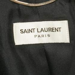 Pre Owned Saint Laurent Paris Black Logo Applique Detail Wool Raw Edge Cropped Jacket L