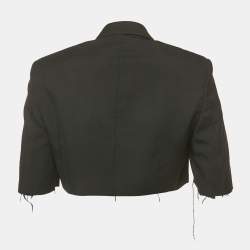 Pre Owned Saint Laurent Paris Black Logo Applique Detail Wool Raw Edge Cropped Jacket L