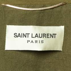 Pre Owned Saint Laurent Paris Olive Green Cotton & Linen Zip Front Oversized Long Jacket S