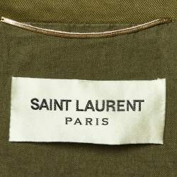Pre Owned Saint Laurent Paris Olive Green Cotton & Linen Zip Front Oversized Long Jacket S