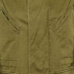 Pre Owned Saint Laurent Paris Olive Green Cotton & Linen Zip Front Oversized Long Jacket S