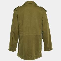 Pre Owned Saint Laurent Paris Olive Green Cotton & Linen Zip Front Oversized Long Jacket S