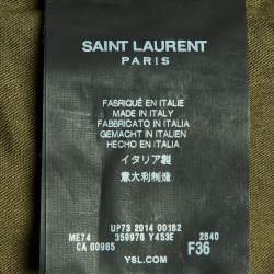 Pre Owned Saint Laurent Paris Olive Green Cotton & Linen Zip Front Oversized Long Jacket S