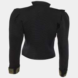 Pre Owned Saint Laurent Vintage Black Ribbed Lurex Collar Detail Jacket S