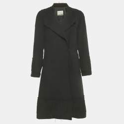 Pre Owned Saint Laurent Black Wool Fringed Trim Distressed Coat  S 