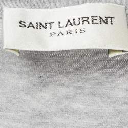 Pre Owned Saint Laurent Grey Melange Logo Print Jersey T-Shirt S