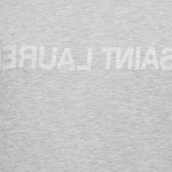 Pre Owned Saint Laurent Grey Melange Logo Print Jersey T-Shirt S