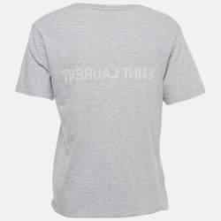 Pre Owned Saint Laurent Grey Melange Logo Print Jersey T-Shirt S