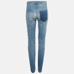 Pre Owned Saint Laurent Blue Faded Denim Embroidered Skinny Jeans M Waist 30"