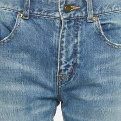 Pre Owned Saint Laurent Blue Faded Denim Embroidered Skinny Jeans M Waist 30"