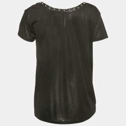 Pre Owned Saint Laurent Paris Black Stud Silk Knit T-Shirt S