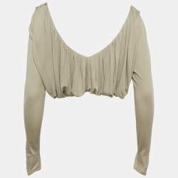 Pre Owned Saint Laurent Paris Beige Draped Jersey Crop Top S