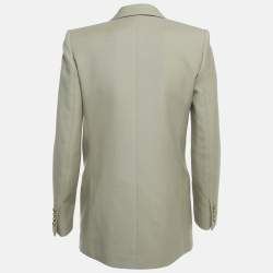 Pre Owned بليزر سان لوران باريس صوف رمادي مخضر مزدوج الصدر مقاس صغير (سمول)