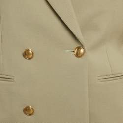 Pre Owned بليزر سان لوران باريس صوف رمادي مخضر مزدوج الصدر مقاس صغير (سمول)