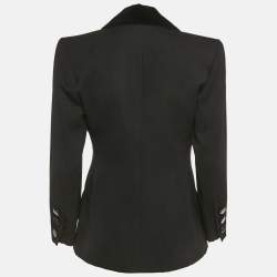 Pre Owned  Saint Laurent Black Cotton Velvet Trim Single Breasted Blazer XS   