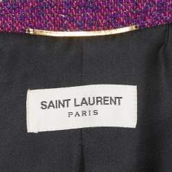 Pre Owned Saint Lauren Paris Purple Lurex Tweed Open Front Jacket M