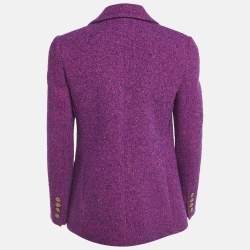 Pre Owned Saint Lauren Paris Purple Lurex Tweed Open Front Jacket M