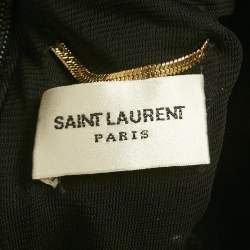 Pre Owned Saint Laurent Paris Black Crystal Embellished Velvet Turtleneck Bodysuit M