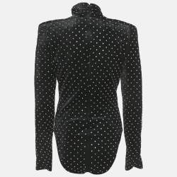 Pre Owned Saint Laurent Paris Black Crystal Embellished Velvet Turtleneck Bodysuit M