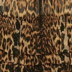 Pre Owned فستان سان لوران باريس حرير بني بطبعة الفهد مكشكش قصير مقاس متوسط (ميديوم)