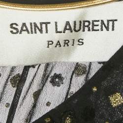 Pre Owned Saint Laurent Black Glitter Chiffon Sheer Ruffled Flocked Mini Dress M