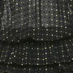 Pre Owned Saint Laurent Black Glitter Chiffon Sheer Ruffled Flocked Mini Dress M