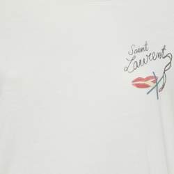 Pre Owned Saint Laurent White Smoking Kills Print Cotton T-Shirt XS