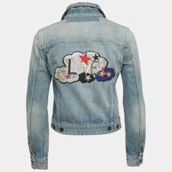 Pre Owned Saint Laurent Blue Love Applique Denim Jacket M