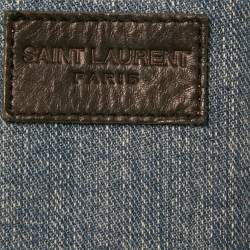 Pre Owned Saint Laurent Blue Love Applique Denim Jacket M