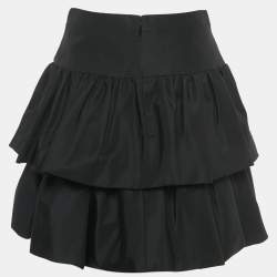 Pre Owned Saint Laurent Black Silk Tiered Ruffle Mini Skirt M
